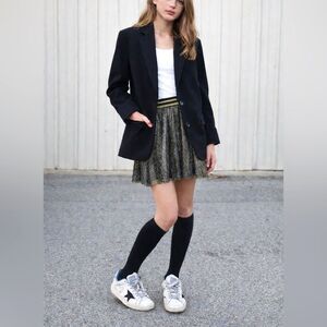 H&M Black and Gold Pleated Chiffon Elastic waistband Mini Skirt L Preppy Chic